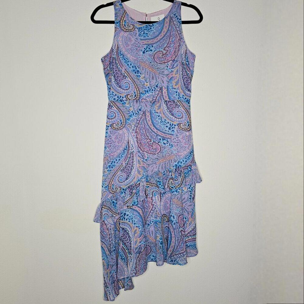 NWT Sam Edelman Women's Blue/Pink Paisley/Ruffled Midi Dress Size 4